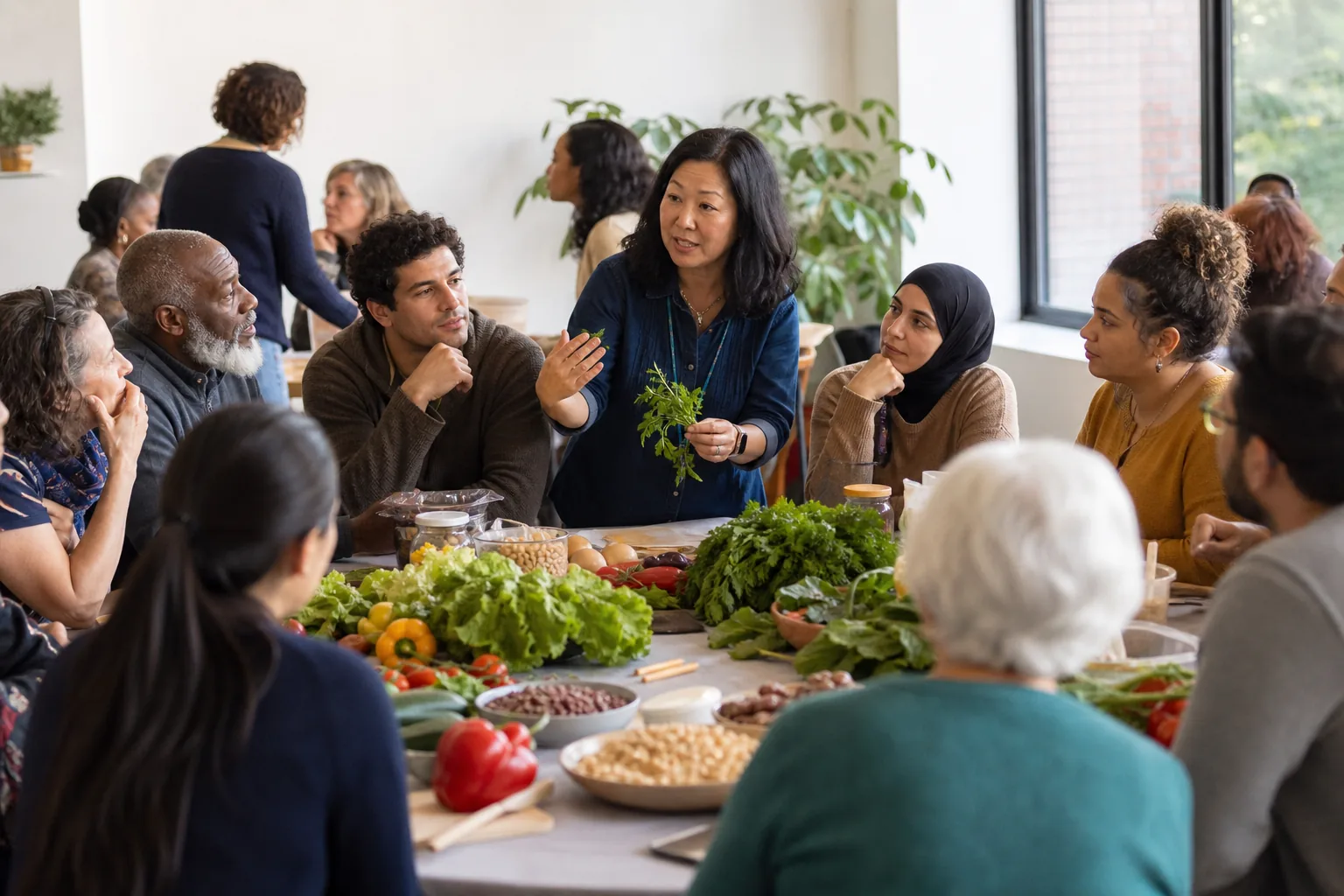 A facilitator leading a community conversation about practical food choices