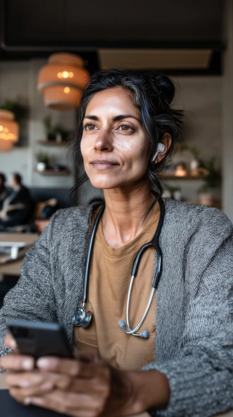 A clinician reviewing a patient update on her phone